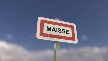 Téléchargez les photos : Une pancarte à l'entrée de la Maisse, pancarte de la Maisse. Entrée de la municipalité. - en image libre de droit