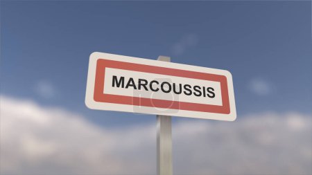 Téléchargez les photos : Un panneau à l'entrée de la ville de Marcoussis, signe de la ville de Marcoussis. Entrée de la municipalité. - en image libre de droit