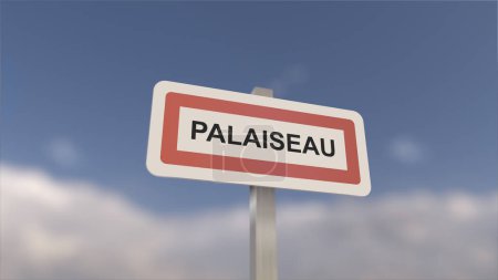 Téléchargez les photos : Un panneau à l'entrée de la ville de Palaiseau, signe de la ville de Palaiseau. Entrée de la municipalité. - en image libre de droit
