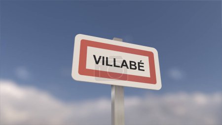 Ein Schild am Ortseingang von Villabe, Zeichen der Stadt Villabe. Eingang zur Gemeinde.