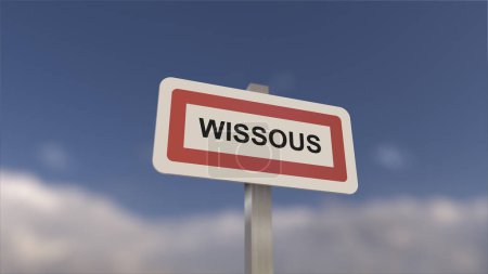 Una señal en la entrada de la ciudad de Wissous, señal de la ciudad de Wissous. Entrada al municipio.