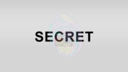 The word "SECRET" is obscured by a fingerprint overlay on a neutral background, symbolizing privacy and security.
