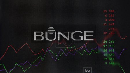Foto de 19 de marzo de 2024. El logotipo de Bunge Limited en la pantalla de un intercambio. Bunge acciones de precios limitados, $BG en un dispositivo. - Imagen libre de derechos