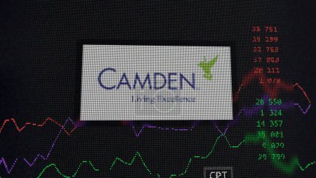 Photo for March 19th 2024. The logo of Camden Property Trust on the screen of an exchange. Camden Property Trust price stocks, $CPT on a device. - Royalty Free Image