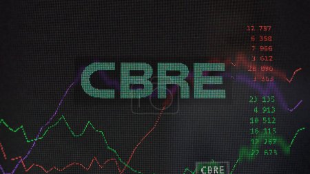 Foto de 19 de marzo de 2024. El logotipo del Grupo CBRE en la pantalla de un intercambio. CBRE Reservas de precios de grupo, $CBRE en un dispositivo. - Imagen libre de derechos