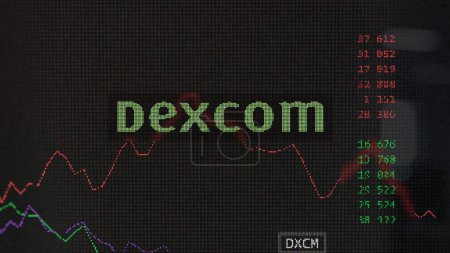 Téléchargez les photos : 19 mars 2024. Le logo de Dexcom sur l'écran d'un échange. Stocks de prix Dexcom, $DXCM sur un appareil. - en image libre de droit
