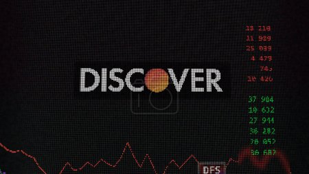 Photo for March 19th 2024. The logo of Discover Financial on the screen of an exchange. Discover Financial price stocks, $DFS on a device. - Royalty Free Image