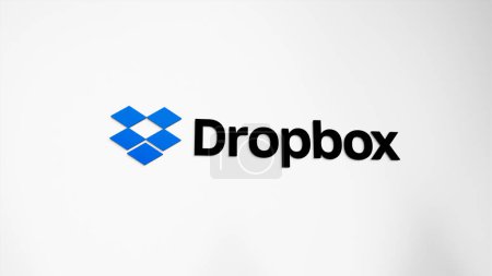Photo for March 26th 2024, logo of Dropbox on a white wall in a hall building, the $DBX brand indoor. - Royalty Free Image
