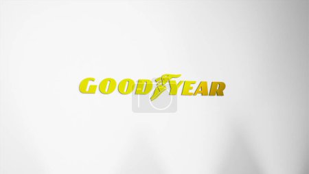 Téléchargez les photos : 26 mars 2024, logo de Goodyear Tire & Rubber sur un mur blanc dans un bâtiment de hall, la marque $GT intérieur. - en image libre de droit