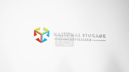 Photo for March 26th 2024, logo of National Storage Affiliates Trust on a white wall in a hall building, the $NSA brand indoor. - Royalty Free Image