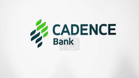 Photo for March 26th 2024, logo of Cadence Bank on a white wall in a hall building, the $CADE brand indoor. - Royalty Free Image