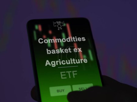 Ein Anleger analysiert den Rohstoffkorb ex agricultural etf Fund auf einem Bildschirm. Ein Telefon zeigt die Preise für Rohstoffkorb ex Landwirtschaft