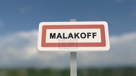 City sign of Malakoff. Entrance of the town of Malakoff in, Hauts-de-Seine, France