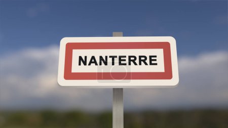 Ortsschild von Nanterre. Eingang der Stadt Nanterre in, Hauts-de-Seine, Frankreich