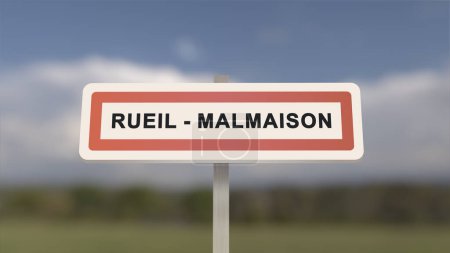 City sign of Rueil-Malmaison. Entrance of the town of Rueil Malmaison in, Hauts-de-Seine, France