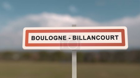 City sign of Boulogne-Billancourt. Entrance of the town of Boulogne Billancourt in, Hauts-de-Seine, France