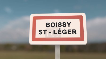 Ortsschild von Boissy-Saint-Leger. Eingang der Stadt Boissy Saint Leger in, Val-de-Marne, Frankreich