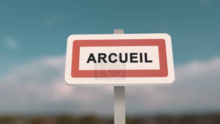 Photo for City sign of Arcueil. Entrance of the town of Arcueil in, Val-de-Marne, France - Royalty Free Image