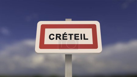 City sign of Creteil. Entrance of the town of Creteil in, Val-de-Marne, France