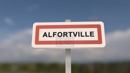 Ortsschild von Alfortville. Eingang der Stadt Alfortville im Val-de-Marne, Frankreich