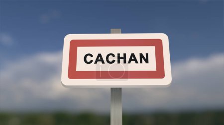 City sign of Cachan. Entrance of the town of Cachan in, Val-de-Marne, France