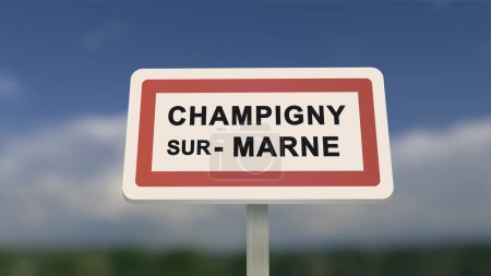 Photo for City sign of Champigny-sur-Marne. Entrance of the town of Champigny sur Marne in, Val-de-Marne, France - Royalty Free Image
