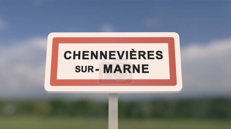 Photo for City sign of Chennevieres-sur-Marne. Entrance of the town of Chennevieres sur Marne in, Val-de-Marne, France - Royalty Free Image