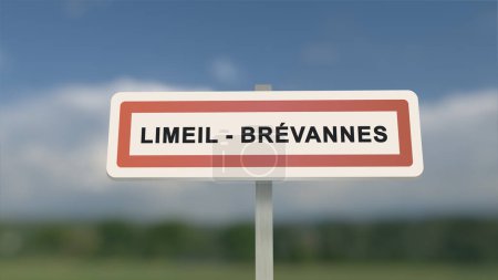 City sign of Limeil-Brevannes. Entrance of the town of Limeil Brevannes in, Val-de-Marne, France