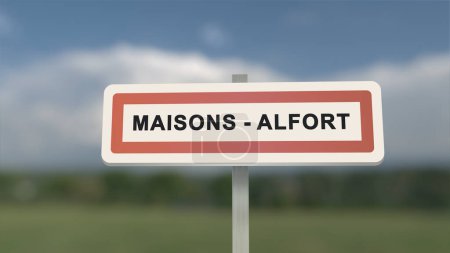 City sign of Maisons-Alfort. Entrance of the town of Maisons Alfort in, Val-de-Marne, France