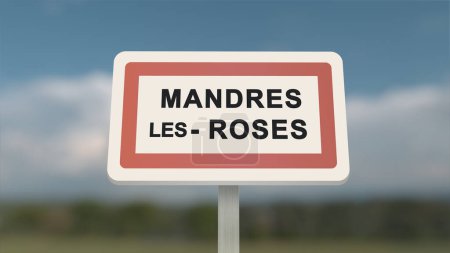 City sign of Mandres-les-Roses. Entrance of the town of Mandres les Roses in, Val-de-Marne, France