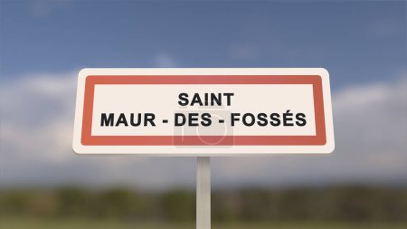 Ortsschild von Saint-Maur-des-Fosses. Eingang der Stadt Saint Maur des Fosses in, Val-de-Marne, Frankreich