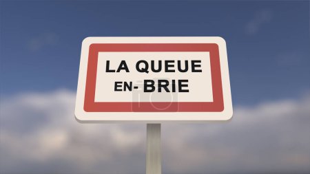 Ortsschild von La Queue-en-Brie. Eingang der Stadt La Queue en Brie in, Val-de-Marne, Frankreich