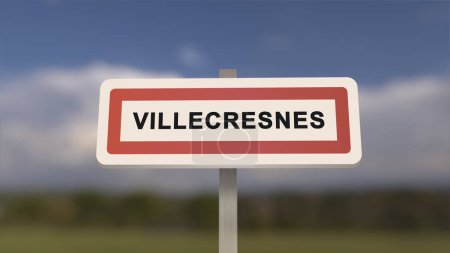 City sign of Villecresnes. Entrance of the town of Villecresnes in, Val-de-Marne, France