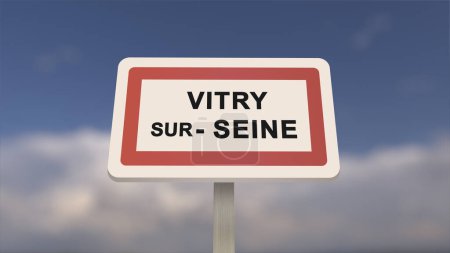 City sign of Vitry-sur-Seine. Entrance of the town of Vitry sur Seine in, Val-de-Marne, France