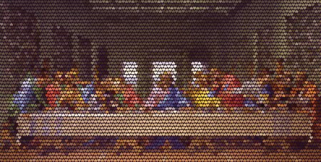 The Cene digital heart pixels version. Pixel art Last Supper.