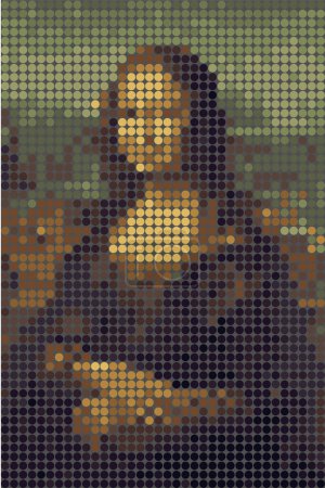 Illustration for Da Vinci Mona Lisa digital dots pixels version. Pixel art mona lisa la Joconde. - Royalty Free Image