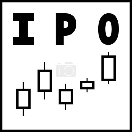 Icon representing "IPO", Initial Public Offering, with candlestick charts.