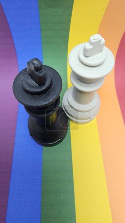 Téléchargez les photos : Pièces d'échecs concept LGBT, concept lgbt, concept de couples de même sexe, concept de couples normaux, jeu d'échecs, pièces d'échecs en plastique, Asie Indonésie - en image libre de droit