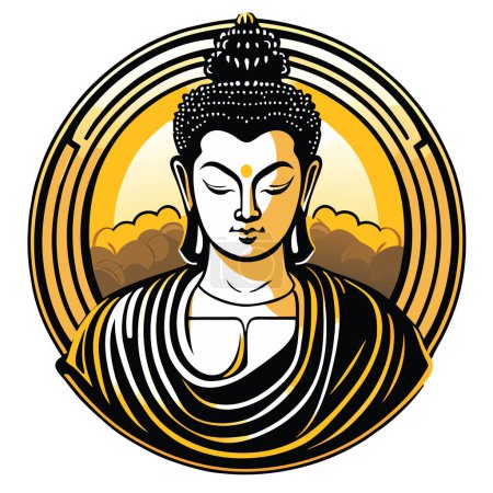 Illustration for Buddha figure, Buddhism, Hinduism, India. God. Buddha painting. gold background. meditate, look calm - Royalty Free Image