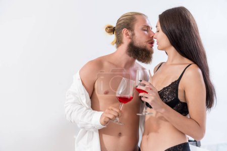 Photo for Couples having fun together at home and having sex in the bedroom or bathroom at home. It was a happy day for both of them. - Royalty Free Image