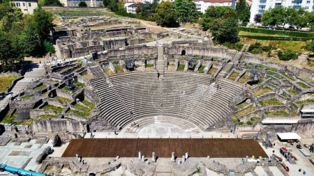 drone photo Gallo-Roman amphitheater of Lyon-Fourviere Lyon France europe