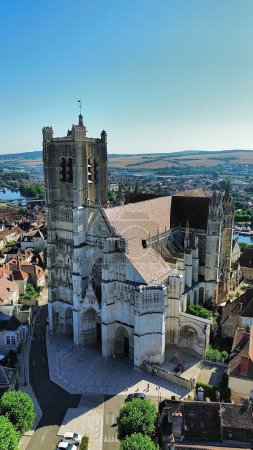 Photo for Drone photo Saint-Etienne's Cathedral, Cathedrale Saint-Etienne Auxerre France Europe - Royalty Free Image