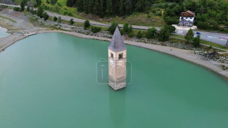 Photo for Drone photo Resia Lake, Lago di resia dolomites italy europe - Royalty Free Image