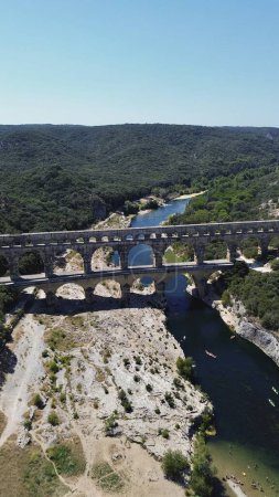 Photo for Drone photo Gard bridge, Pont du Gard France europe - Royalty Free Image