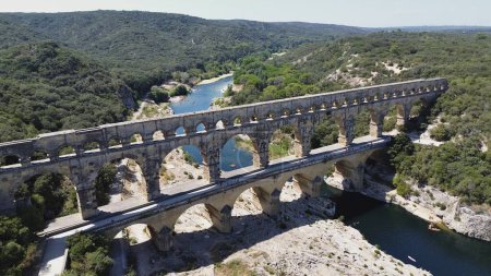 Photo for Drone photo Gard bridge, Pont du Gard France europe - Royalty Free Image