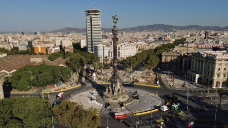 Téléchargez les photos : Photo du drone Christophe Colomb Monument, Monument a Colom Barcelone Espagne europe - en image libre de droit