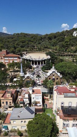 Téléchargez les photos : Drone photo Parc Guell, Parque Guell Barcelone Espagne europe - en image libre de droit