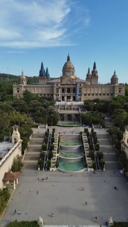 Photo for Drone photo Montjuic National Palace, Palau Nacional de Montjuic barcelona spain europe - Royalty Free Image