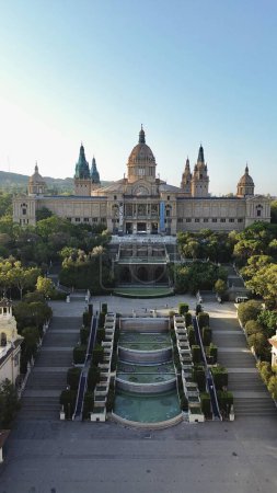 Téléchargez les photos : Drone photo Palais National de Montjuic, Palau Nacional de Montjuic barcelona espagne europe - en image libre de droit