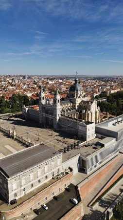 Photo for Drone photo Almudena Cathedral, Catedral de Santa Mara la Real de la Almudena Madrid Spain Europe - Royalty Free Image